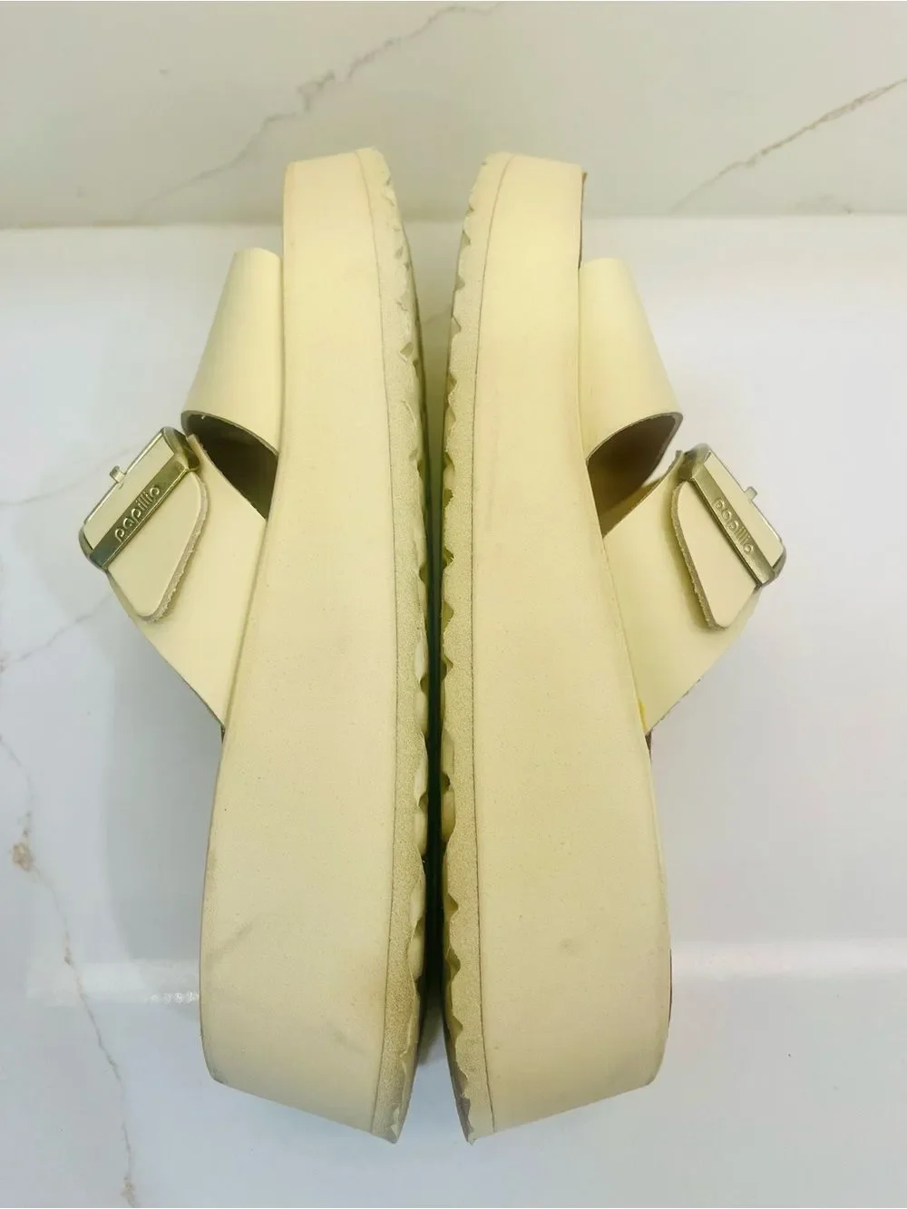 Papillio by Birkenstock Almina Platform Slide Sandals Ivory Leather